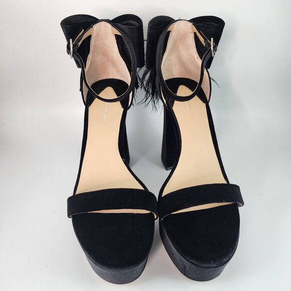 Antonio Melani Black Velvet Janie Feather Platform Heels - Picture 2 of 8